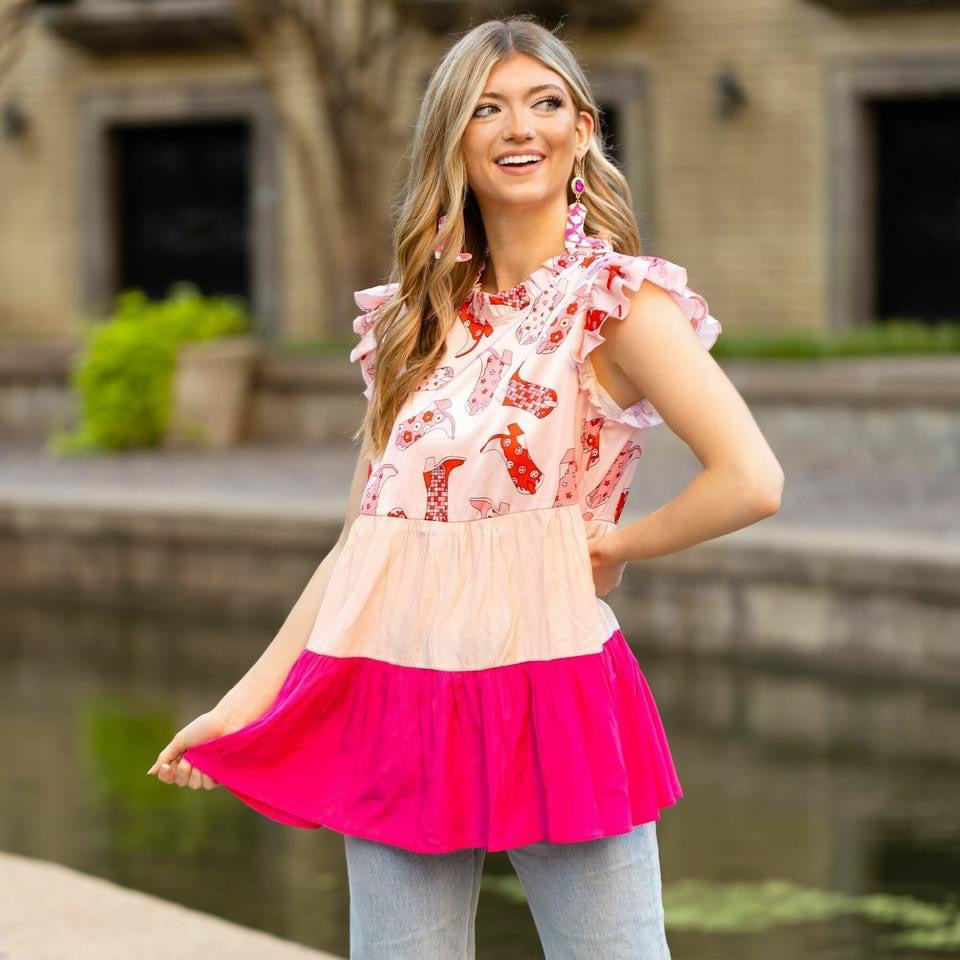 Pink Cowboy Boot Top