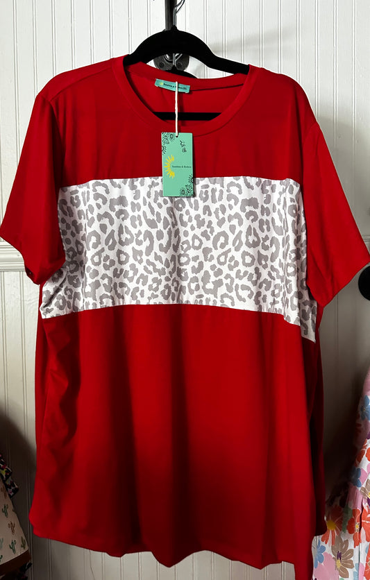 Red/Cheetah Color Block Top