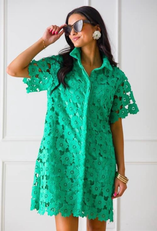 Green crochet dress