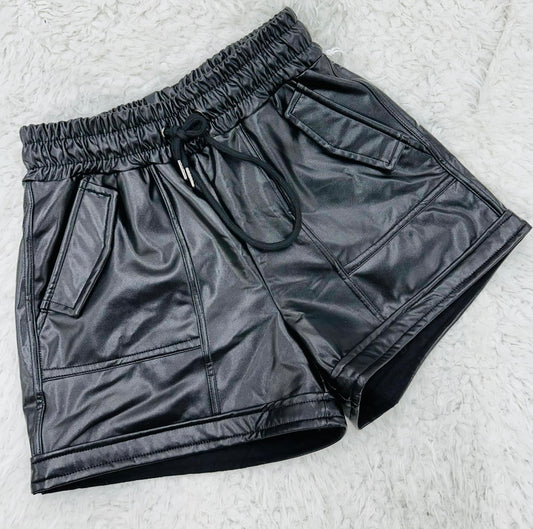 Black leather shorts