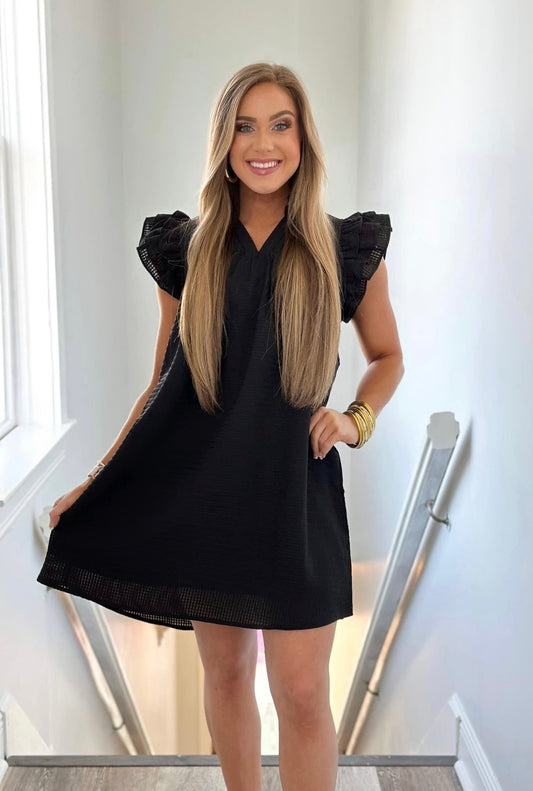 Black ruffle sleeve dress